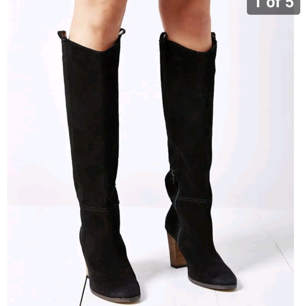 Dolce Vita Black Suede Block Heels Riding Knee High Boots size 7.5